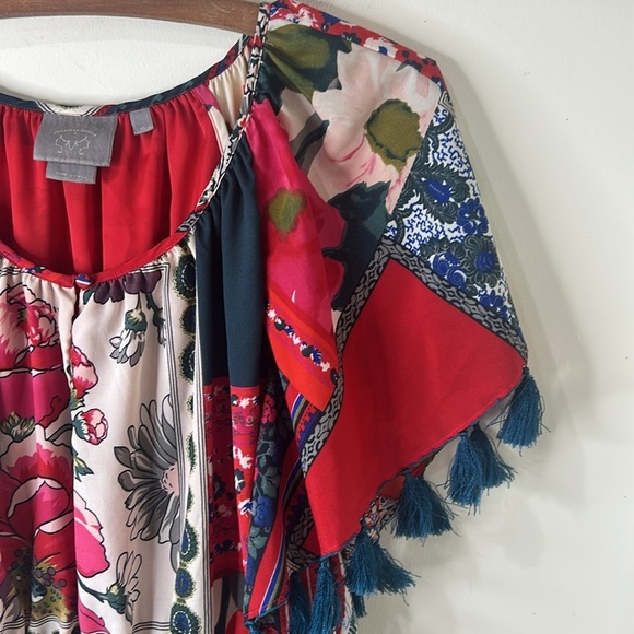 ANTHROPOLOGIE VANESSA VIRGINIA Persian Red Rose Patchwork Tassel Dress Size XS - Picture 14 of 16